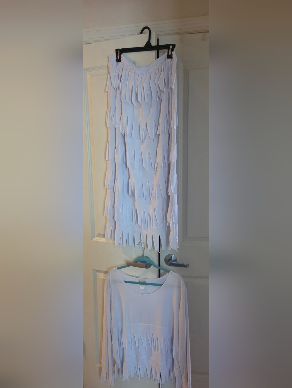 White Fringe Two-Piece Set - Skirt & Long Sleeve Top